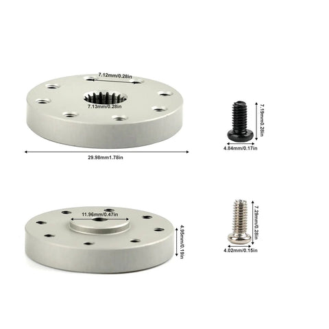 18T Metal Servo Arm Horn Round Type Disc Steering Horn For 60Kg 80Kg 150Kg High Torque Servos with measurements shown