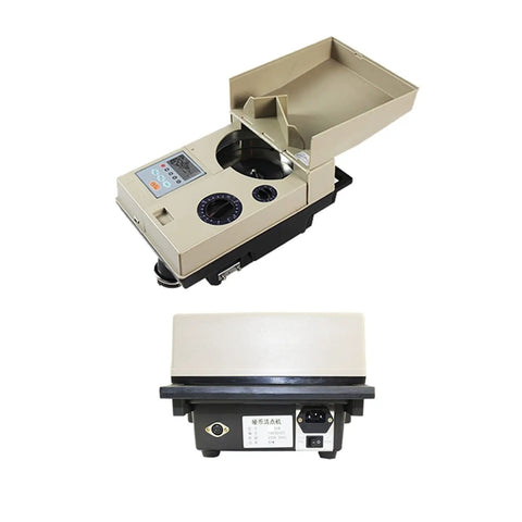 Heavy Duty Electronic Coin Counter And Automatic Sorter Wrapper Machine For Multi Country Currency, top view with digital display.