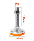 Heavy Duty Adjustable Rubber Leveling Feet With Thick Carbon Steel Base Plate And Threaded Support Legs For Machinery And Equipment Racks, 100mm height, 80mm base diameter.