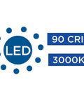 LED logo with 90 CRI and 3000K indicators, showing specifications for 6 Inch Square Cylinder Outdoor LED Wall Sconce 1 Light Sleek Modern Light Fixture For Home Exterior And Porch Aluminum Antique Bronze Finish Weather Resistant Damp Location Rated Energy Efficient.