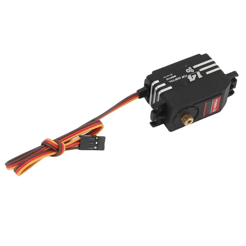 Heavy Duty Digital Servo Motor With 14kg Sick Torque And Fluid 180 Degree Rotation For RC Trucks Robots And Boats featuring copper gears and connectors.