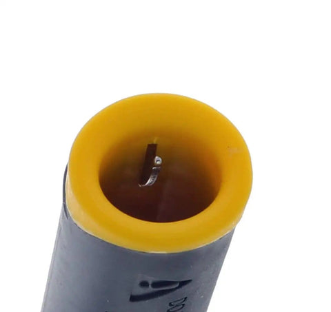 Close-up of Lil Ripper Wire Stripper with slitting blade and V-notch for NM cable stripping, black and yellow design.