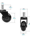 Heavy Duty 2 Inch Chair Caster Wheels Set Of 5 With Plug In 7/16 Inch Stem 7/8 Inch Length showing detailed dimensions