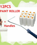 Professional 13 Piece Paint Foam Roller Set With Contoured Handles And Thick Density Foam Cores Designed For Deck Stain Fence Repair And Nailing Your Next DIY Project Smooth As Butter Guaranteed, featuring white foam rollers and handle.