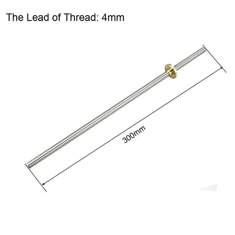 Stainless Steel Lead Screw Rod 8Mm Diameter 300Mm Length With Copper Nut For 3D Printer Z Axis T8 4 Lead Trapezoidal Thread Durable