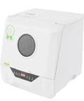 Slick Compact Countertop Dishwasher With Four Fast Wash Cycles And Chill Noise Level To Blast Dirty Dishes For Household Crews And Small Apartment Sets, white design with control panel.