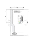 Heavy Duty Industrial Power Supply Rock Solid 24 Volt Dc 20 Amp Din Rail Mount dimensions diagram, showcasing input and output details.
