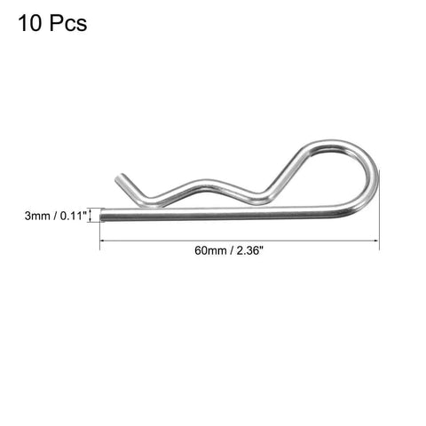 Hair Pin Cotter Pins 3mm By 60mm R Shaped Trailer Fastener Kit For Tractor And Mower Hitches Carbon Steel Galvanized Finish 10 Pieces