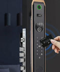 Level Up Your Home Security With This Fully Automatic Fingerprint Lock And Bright Display Made For Wooden Doors, featuring a keypad and RFID access.