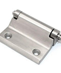 Heavy Duty Industrial Door Hinge For Mechanical Equipment Crafted From Grade 304 Stainless Steel With Protective Coating Delivers Heat Resistance Smooth Operator Action And Ridiculous Strength Built Like A Tank For Any Serious Workshop. Close-up view of a stainless steel hinge.