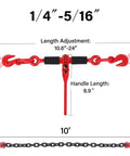 G80 Chain And Binder Set One Quarter To Five Sixteenths Inch Four Pack With Ten Foot Chains Ratchet Tie Down Binders Built Tough For 2200 Lbs Working Load Includes G80 Chain Hooks For Safer Tie Downs