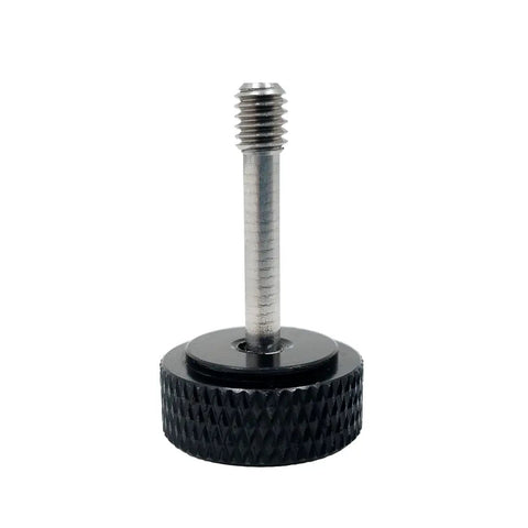 M4 X20mm Captive Screws With Knurled Thumb Heads 4 Pack Black Aluminum Body Stainless Steel Threads, black knurled thumb screw with silver shaft.
