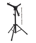 Knockout Adjustable Portable Drum Rack And Dope Heavy Duty Practice Pad Stand With Solid Alloy Snare Support For Top Shelf Live Gear And Smooth Home Beat Making Sessions In Matte Black, adjustable height with screws.