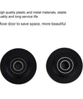 2 Pack Barn Door Sliding Roller Wheels Kit For DIY Sliding Door Project, shown are two round black roller wheels