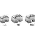 Shop Ready CNC Wedge Vise For Quick Dial In Setups And Rock Solid Clamping On Multi Station Mills Heavy Duty Dual Side Workholding Block for M6, M8, M10 sizes.