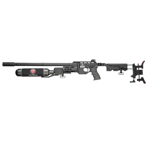 TacBoss PCP Air Rifle.25 Caliber With Competition-Grade Power and QuietEnergy Shrouded Barrel, side view showing carbon fiber cylinder
