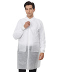 Disposable Lab Coats For Adults With Pockets White Lab Jackets With Knitted Cuffs And Collar Pack Of 10 Large Made From Low Linting Anti Static