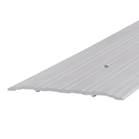 Beefy Aluminum Saddle Threshold For Commercial Doors, fluted mill finish, side view showing the surface texture and fluting detail