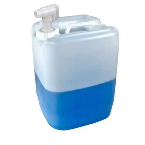 Heavy Duty Plastic Drum Spigot Built To Nix The Drip Drama And Keep Pouring Dead Simple For Three Quarter NPT Water Tanks One Inch Outer Diameters And Six Gallon Jerrycans on a blue container.