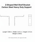Technical drawing of Z Shaped Carbon Steel Wall Bracket For Floating Shelves Beefy Heavy Duty Black Mounting Bracket