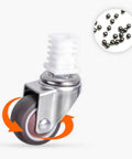 Premium Swivel Rubber Caster Wheels Set Of Four Featuring Ball Bearing Spin, showing a steel swivel caster with silent glide and quick swap mount.