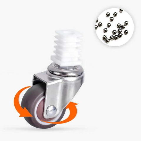 Premium Swivel Rubber Caster Wheels Set Of Four Featuring Ball Bearing Spin, showing a steel swivel caster with silent glide and quick swap mount.
