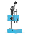 Heavy Duty Benchtop Arbor Press With Automatic Retractable Handle And 1100 Lb Manual Forming Capacity Built From Solid Cast Iron For Real Deal Metalworking Crafting And Multipurpose Punch Jobs That Deliver Bang For Your Buck Every Day in blue with lever and base.