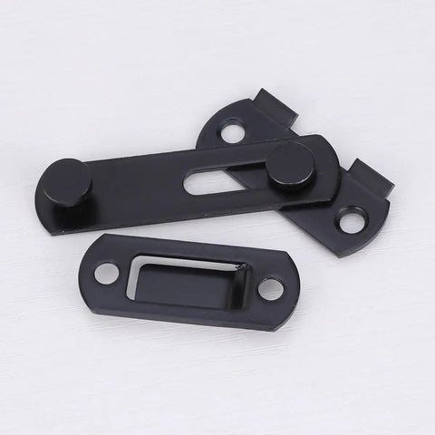 2pcs Stainless Steel Right Angle Gate Latch with Slot Design, Black close-up showing durable design and mounting holes.