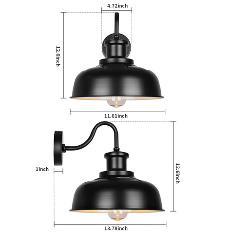 Solar Barn Light For Outdoor Use Dusk To Dawn Outdoor Wall Sconce With Solar Power No Wiring Hassle Rustic Industrial Exterior Lighting For Garage Shed Farmhouse Look, black finish, product dimensions.