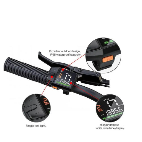 DZ41 LCD Display Meter For E Bikes 24V 36V 48V UART Speedometer With Waterproof Connector detail on handlebar, close-up view