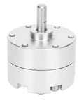 20mm mini rotary pneumatic actuator, stainless steel vane-type cylinder with top shaft and mounting holes, front view