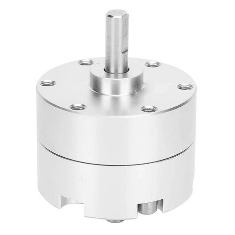 20mm mini rotary pneumatic actuator, stainless steel vane-type cylinder with top shaft and mounting holes, front view