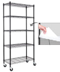 Heavy Duty 5 Shelf Wire Shelving Unit On 3 Inch Wheels With Shelf Liners Set Of 5 NSF Certified Adjustable Carbon Steel Storage Racks