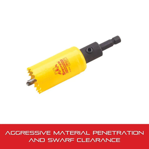Bi Metal Deep Cut Hole Saw With Arbor And Abrasion Resistant HSS Teeth For Quick Cuts Through Metal Steel And Wood One Five Sixteen Inch Diameter Two Inch Depth Model ADCH0156 on white background