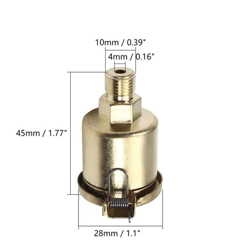2 Pack M10x1 6ml Oil Cup Cap for Lathe Machine Oil Dispenser, Copper Plated Iron, Gold Tone Replacement, Dimensions Shown