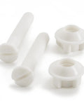 Durable Plastic Toilet Seat Screws Replacement Kit With Nuts And Bolts For Toilet Easy Install And Tight Secure Fit No Wobble Includes High Quality Hardware For Quick Fix By Qualihome showcasing white screws and nuts