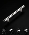 Front view of Six Pack Three Inch Hole Center Brushed Nickel T Bar Cabinet Pulls Stainless Steel Kitchen Cabinet Handles.