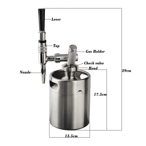 Badass Top Shelf Nitro Cold Brew Coffee Maker Mini Keg With Rapid Nitrogen Gas Dispenser Setup showcasing stainless steel design and tap system.