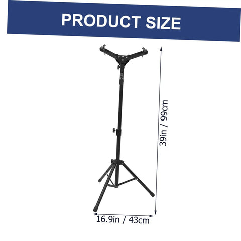 Adjustable Heavy Duty Drum Stand Mount Bracket Tour Ready Detachable tripod base, 39in tall, 16.9in wide, black finish.