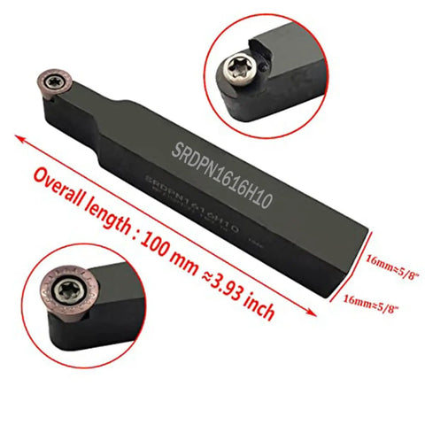 SRDPN1616H10 tool holder with 16mm shank from 11 Pieces RPMT10T3 MOE Indexable Carbide Milling Inserts Kit With SRDPN1616H10 Tool Holder And T15 Wrench For Metal Lathe Milling Cutter Set Durable High Performance Lathe Milling Inserts And Holder Kit For CNC And Manual Machines.