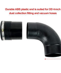 4 Inch Dust Collector Fitting Vacuum Tool Port Adapter For Shop Vac with ABS end and steel hose clamp, shown separated.