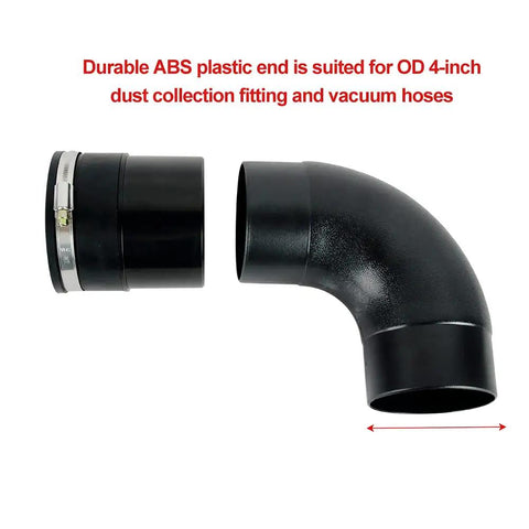 4 Inch Dust Collector Fitting Vacuum Tool Port Adapter For Shop Vac with ABS end and steel hose clamp, shown separated.