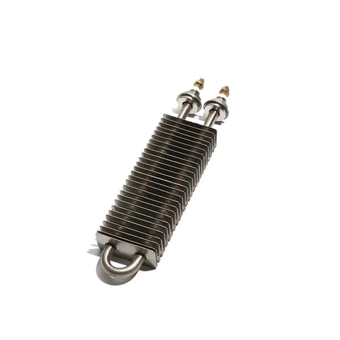 Electric Finned Tubular Heater With Tough Square Build And Solid Copper Threads Pumps Out Quick Heat For Hassle Free Air Drying On Your Shop Floor At 230 Volts Pro Grade, showing finned design and copper threads.