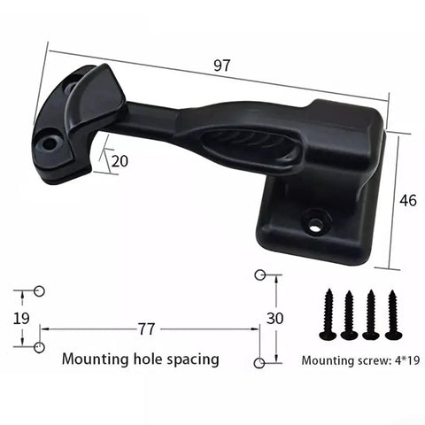 Push To Open Cabinet Latch Lock For RV Cupboard Drawers Replacement For Camper Trailer Boat Black with measurements and screws