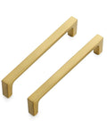 20 Pack Solid 5 Inch Square Cabinet Handles Brushed Brass Drawer Pulls For Kitchen Cabinets And Drawers Durable Hardware With Easy Install And Sleek Modern Look Center To Center Spacing Five Inches Yall Will Love, two handles on white background