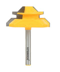 Top Tier Tungsten Carbide Lock Miter Router Bit for 45 Degree Interlocking Joints, 1/4 inch shank, precise cutting tool.