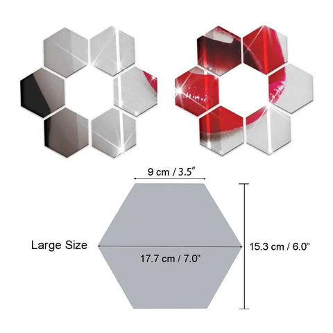 Dope 12 Pack Hexagon Mirror Wall Decals 9 Cm Acrylic Silver Removable Stickers For Home Living Room Bedroom Decor Easy Paste Peel Off No Residue For Any Wall Style, size details in two styles