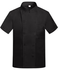 Unisex Chef Jacket And Short Sleeve Cook Shirt Built Damn Tough With Sweet Breathable Fabric Oblique Collar And Roomy Practical Pockets, black short sleeve chef coat.