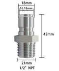 Front view of 1/2 in NPT male stainless steel sanitary quick-disconnect fitting (304 SS)