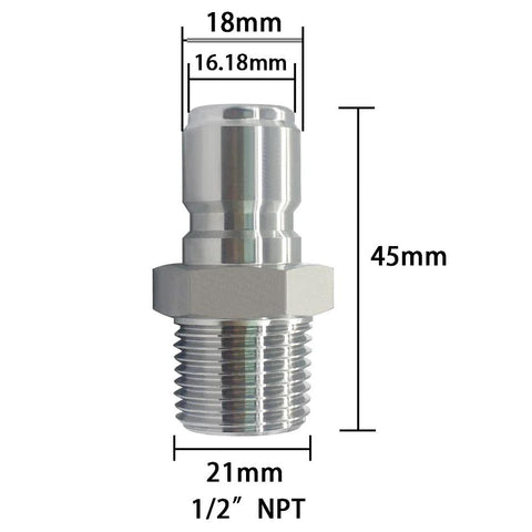 Front view of 1/2 in NPT male stainless steel sanitary quick-disconnect fitting (304 SS)